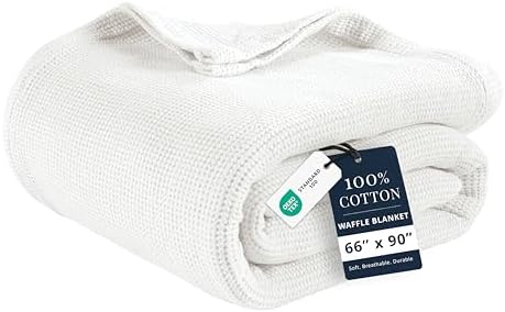 LANE LINEN Twin Blanket, 100% Cotton, 300 GSM, Waffle Textured - White by LaneLinen