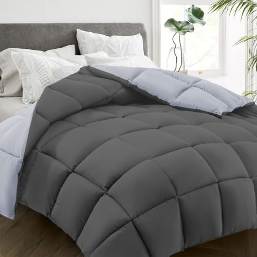 HYLEORY All Season California King Size Bed Comforter - Cooling Down Alternative Comforter Quilted Duvet Insert with Corner Tabs - Winter Warm - Machine Washable - Reversible Dark Grey/Light Grey by HYLEORY-YourBeddingExpert