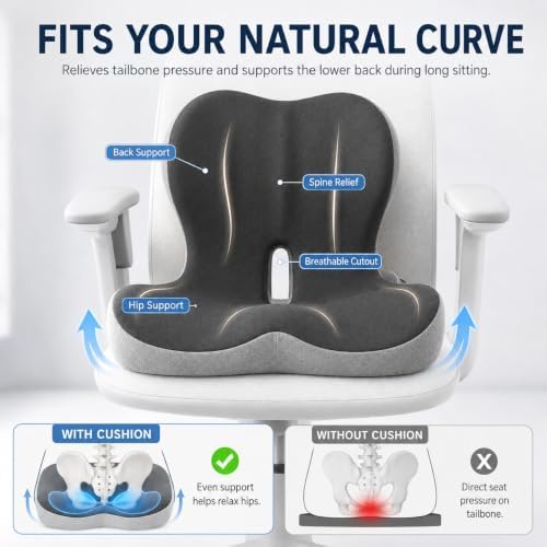 Celnva Orthopedic Seat Cushion – L-Shaped Lumbar Support Memory Foam Comfort for Long Sitting, Ergonomic Support for Office Chair, Wheelchair, Car & Travel (XL Gray) - Image 2