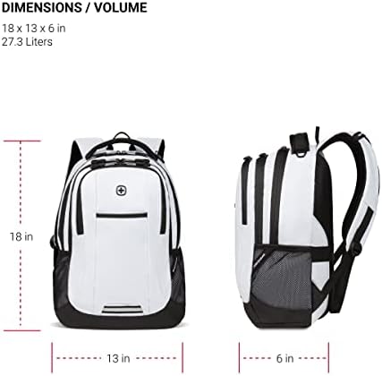 SWISSGEAR Cecil 18-Inch Laptop Backpack Fits 16-Inch Laptop, Travel Daypack with Organizer Pockets, Water Bottle Holders & Padded Straps – White - Image 4