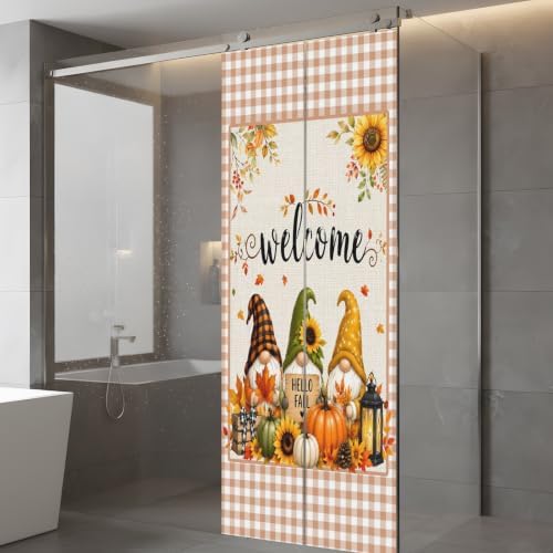 Window Privacy Film Frosted, Thanksgiving Gnomes Static Cling Door Window Covering, Fall Orange White Pumpkin Maple Leaf UV Blocking Windows Film for Office, Hotel, Bedroom, 29.5 x 78.7 Inches - Image 5