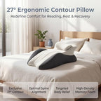 Ergonomic Contour Memory Foam Back Support Pillow for Reading&Bed Rest,Lumbar Support Pillow for Bed,Neck Support Pillow,Comfort Daily Relax Cushion (Dual Grey + Pillow, 22.83 × 14.96 × 9.06 inches) - Image 3