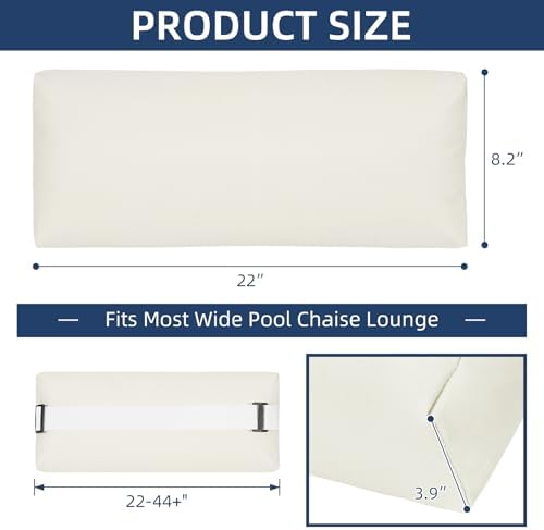 Headrest Pillow for Pool Chaise Lounge, Pool Lounge Pillows Outdoor with Elastic Band for Recliner and Pool Patio Chairs, Head Neck Support Pillow (22x8.6x3.9,Beige) - Image 3