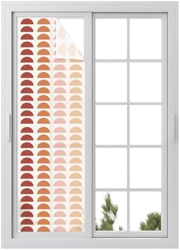 Window Privacy Film Frosted, Colorful Boho Reusable Static Cling Window Tints, Middle Century Geometric Abstract Art Heat Control Windows Films for Offices, Balcony, 29.5 x 118 Inches by Unknown
