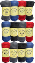 Yacht & Smith 12 Pack of Soft Fleece Blankets 50 X 60, Lightweight, Cozy Warm Throws Dark Colorful Blanket Sofa Travel Outdoor, Wholesale by YACHTSMITH