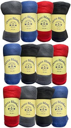 Yacht & Smith 12 Pack of Soft Fleece Blankets 50 X 60, Lightweight, Cozy Warm Throws Dark Colorful Blanket Sofa Travel Outdoor, Wholesale by YACHTSMITH