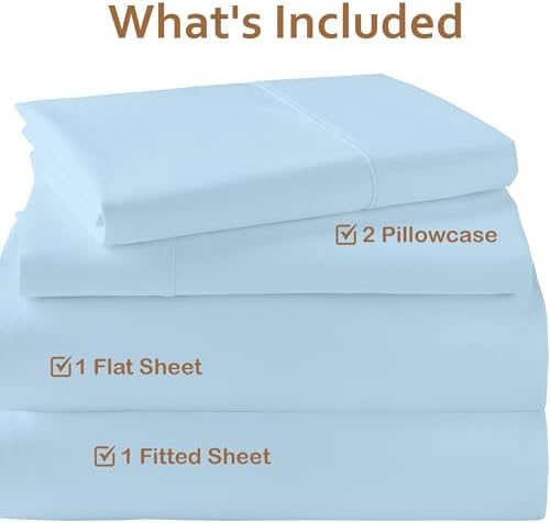 ARlinen 4 PCs Cot Sheets Sets 32" X 75", Egyptian Cotton Fitted Mattress Fits Upto 4"-8" Deep Perfect for Narrow Twin/RV Bunk/Guest Bed Replacement/Camping, Light Blue - Image 3
