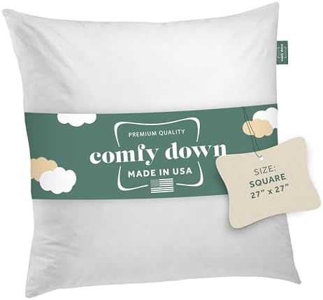 ComfyDown 27x27 Throw Pillow Insert, Down & Feather Fill, 100% Cotton Cover, Made in USA – Premium Soft Decorative Pillow Form Sham Stuffer for Bed, Sofa & Couch by ComfyDown