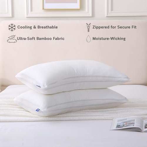 Cooling Pillow Covers for Curved Pillows – 2-Pack 28x20 Pearl White Moon-Shaped Zippered Pillowcases, 100% Rayon Derived from Bamboo, Ultra-Soft, Silky, Breathable, & Wrinkle‑Resistant - Image 4