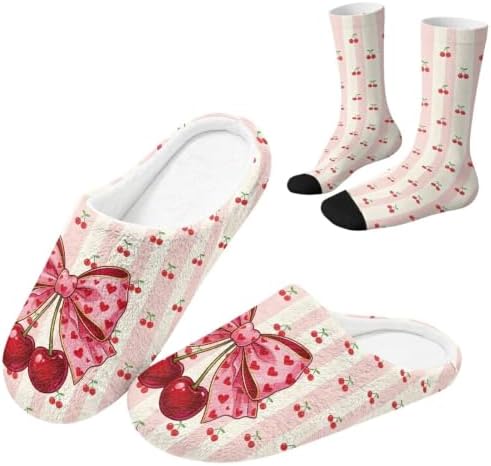 Fuzzy Slipper with Socks for Women Slip On House Slipper and Socks Set Cozy Fuzzy Slippers for Indoor by Baxinh