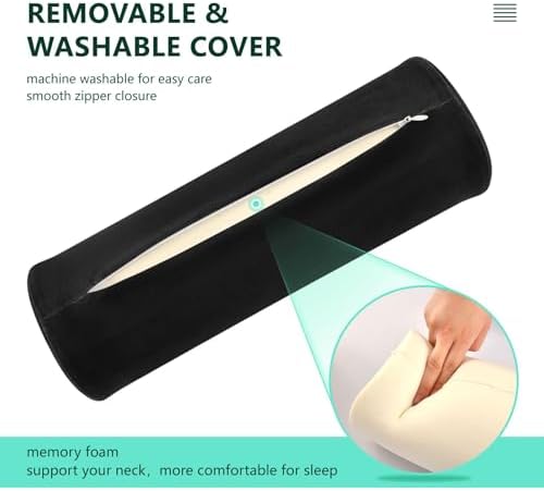 Gredecor Velvet Bolster Pillow Black Round Cylinder Neck Roll Pillow for Sleeping with Zipper Cervical Neck Roll Pillow Case for Cylindrical Pillow Decorative - Image 4