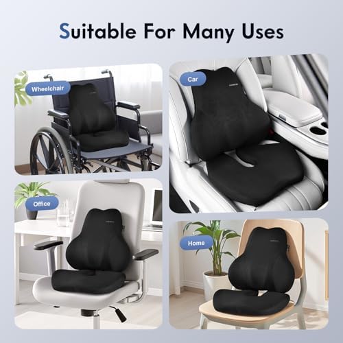 Coverado Memory Foam Car Seat Cushion and Lumbar Support Pillow for Car, Ergonomic Office Chair Cushion for Lower Back Pain Relief, Breathable & Non-Slip for Car, Home, and Office Use, Black - Image 5