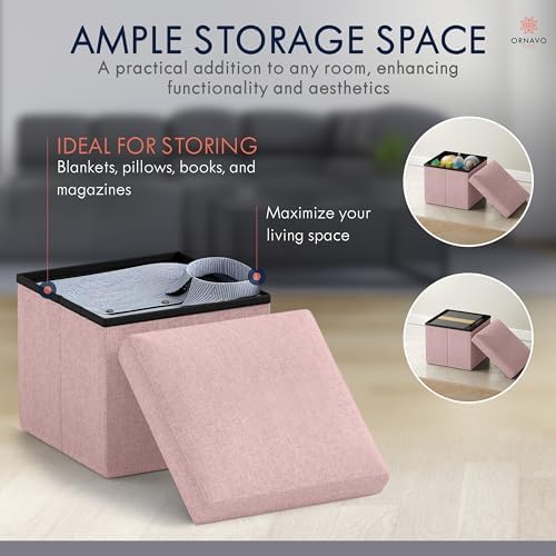 Ornavo Home Small Square Storage Ottoman, Set of 2, 12x12x12, Pink - Image 3