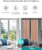 Window Privacy Film Frosted, Burnt Orange Brown Striped Reusable Static Cling Window Tints, Modern Farmhouse Vertical Stripes Heat Control Windows Films for Offices, Balcony, 29.5 x 118 Inches - Image 6