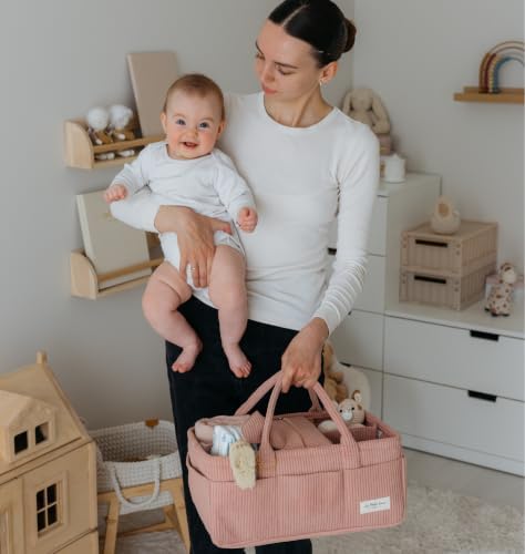 Baby Diaper Caddy Organizer with Matching Zipper Pouch, Soft Corduroy Diaper Storage Basket, Nursery Organizer with Removable Divider, Newborn Essentials, Baby Registry Must Have, Gift for Baby Shower - Image 6