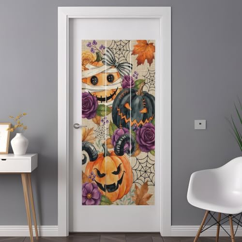 Window Privacy Film Frosted, Pumpkins Halloween Non-Adhesive Static Cling Window Tint, Black Horror Purple Floral Beige Insulated Windows Frosted Films for Living Room, 35.4 x 78.7 Inches - Image 3