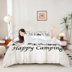 Happy Camping Duvet Cover,Kids RV Camper Bedding Set,Rustic Farmhouse Comforter Cover for Boys Girls Room Decor,Star and Moon Lightweight Bedspread Cover Twin Size with 1 Pillow Case(No Comforter) - Image 2