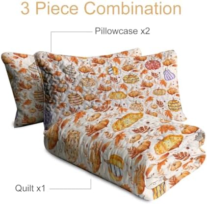 BlessLiving Queen Quilt Colorful Pumpkin Maple Leaf Halloween Fall Bedding - Image 3