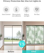 Window Privacy Film Frosted, Green Botanical Static Cling Door Window Covering, Summer Palm Leaves Foliage Tropical UV Blocking Windows Film for Office, Hotel, Bedroom, 29.5 x 78.7 Inches - Image 6