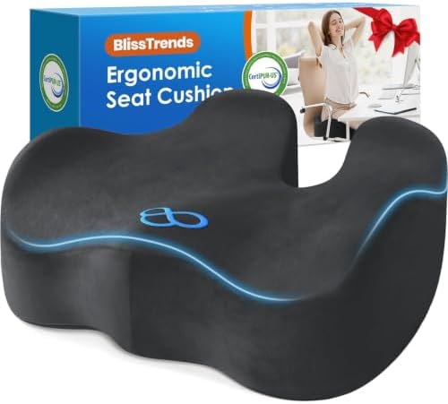 BlissTrends Extra Thick Seat Cushion for Office Chair & Car Seat, Grey by BlissTrends