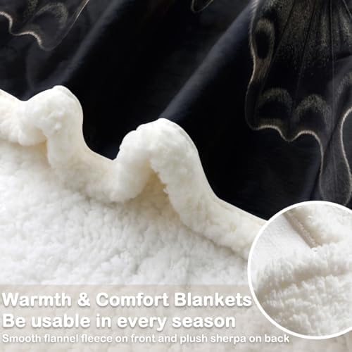 Black Butterfly Sherpa Blanket Dark Aesthetic Throw Blanket for Women Soft Warm Cozy 60x80 Inches Gothic Room Decor Bedroom Couch Gift for Birthday Housewarming Anniversary - Image 5