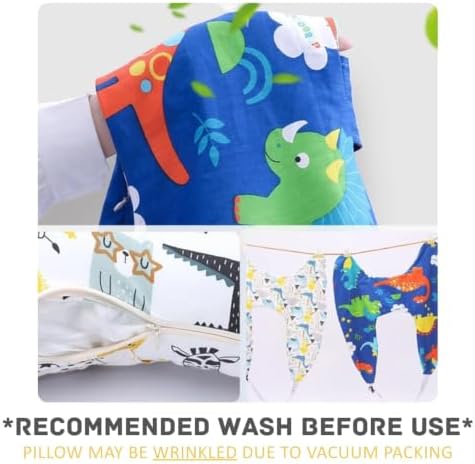 Kids Travel Pillow for Ages 6+ Dinosaur Blue, H-Shaped Head & Neck Support - Image 3