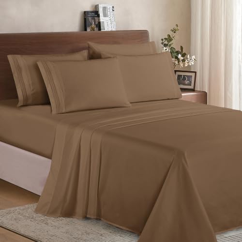 Elegant Comfort Luxurious Soft 1500 Thread Count Egyptian 6-Piece Premium Hotel Quality Wrinkle Resistant Coziest Bedding Set, Easy All Around Elastic Fitted Sheet, Deep Pocket, Cali King, Taupe - Image 2