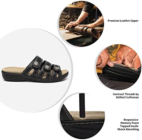 Women's Comfort Leather Slides Lightweight Flat Sandals Cute Slip On Casual Walking Slippers - Image 3