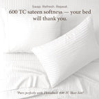 Threadmill 600TC Combed Cotton King Pillowcases, Damask Stripe, White - Image 4
