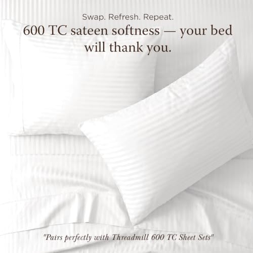 Threadmill 600TC Combed Cotton King Pillowcases, Damask Stripe, White - Image 4