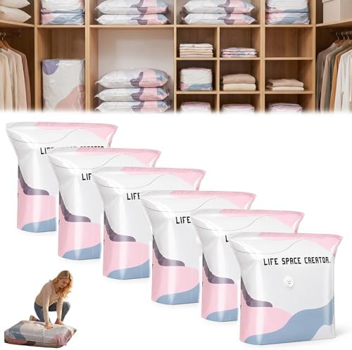 No Pump Vacuum Storage Bags, 2026 Upgrade 3D Cube Space Saving Large-Capacity Vacuum Bags, No Pump Needed Press and Seal Compression Bag for Comforters, Blankets, Clothes, Travel (6PCS,19.6 * 27.5) by Unknown