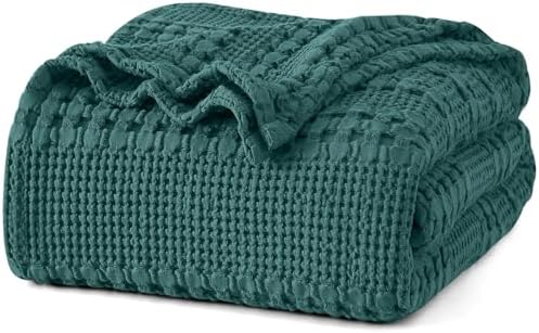PHF Lightweight 100% Cotton Waffle Blanket for Bed, Twin XL, Teal by PHF