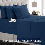 Elegant Comfort Luxury Soft 6-Piece 1500 Premium Hotel Quality Bed Sheet Set with Extra Deep Pockets 18-24 Inch, Wrinkle Free, Storage Pockets, Extra Deep Pocket 6PC Sheets, Cal King, Navy Blue - Image 5
