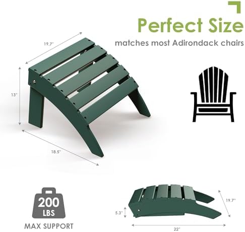 GREENVINES Adirondack Ottoman, HDPE Plastic, Forest - Image 3