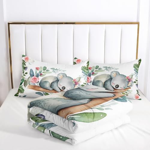 Nttopship Cartoon Kaola Comforter Set King Size for Adults 3Pcs,Sleeping Koala Bedding Set Soft Warm for All Season Room Decor with 1 Comforter and 2 Pillow Case - Image 4