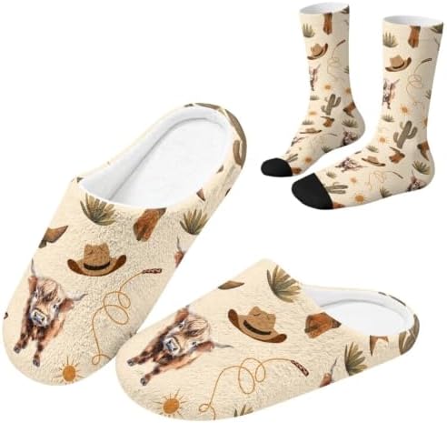 Fuzzy Slipper and Socks Set for Women Silent Sole Fuzzy Slipper by Baxinh