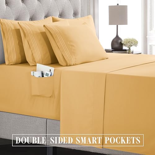 Elegant Comfort Luxury Soft 4-Piece 1500 Premium Hotel Quality Bed Sheet Set with Extra Deep Pockets 18-24 Inch, Wrinkle Free, Storage Pockets, Extra Deep Pocket 4PC Sheets, Twin XL, Gold - Image 5