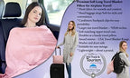 BlueHills Long Travel Blanket Pillows for Two Airplane Traveling Essentials Flight Throws in Bag case with Backpack Clip Compact Large Plane Accessories – Gray and Pink - Image 3
