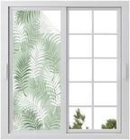 Window Privacy Film Frosted, Green Botanical Static Cling Door Window Covering, Summer Palm Leaves Foliage Tropical UV Blocking Windows Film for Office, Hotel, Bedroom, 29.5 x 78.7 Inches by Unknown
