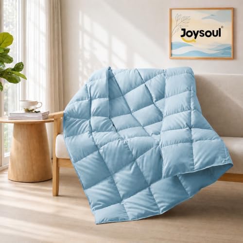 Joysoul Down Throw Blankets, Lightweight Feather Down Throw for Indoor and Outdoor Duvet Insert, Camping, Travel, Couch, Soft Throw Medium Warm, Blue (50" x 70") by Joysoul