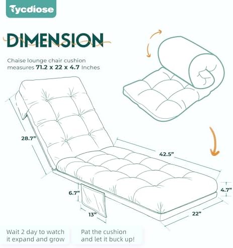 Outdoor Chaise Lounge Chair Cushion, 71 x 22 x 4.7 Inches Waterproof Chaise Lounge Cushions Replacement for Outdoor Furniture, Thickened Non-Slip Patio Lounge Chair Cushions, Cyan Floral leaf - Image 3
