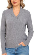 100% Merino Wool Sweater for Women, V Neck Shawl Collar Pullover by VETLURY