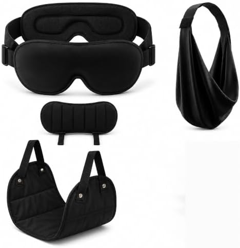 4-in-1 Airplane Sleep Support System with Travel Pillow, Eye Mask, Head Support Strap & Foot Rest Hammock Adjustable Neck Support Pillow Portable Sleeping Accessories for Long Flights Car Train by TFFUAM