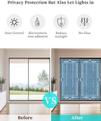 Window Privacy Film Frosted, Denim Blue Botanical Static Cling Door Window Covering, Vintage Florals Geometric Minimalist UV Blocking Windows Film for Office, Hotel, Bedroom, 29.5 x 78.7 Inches - Image 6