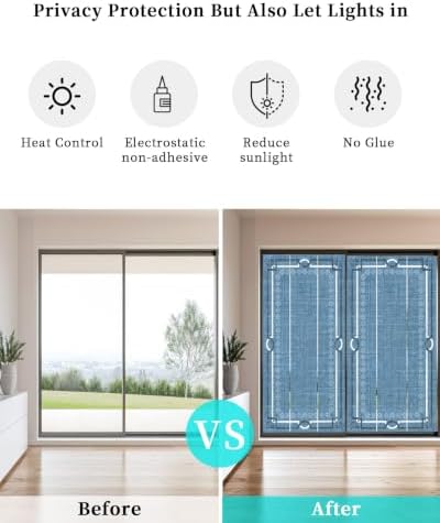 Window Privacy Film Frosted, Denim Blue Botanical Static Cling Door Window Covering, Vintage Florals Geometric Minimalist UV Blocking Windows Film for Office, Hotel, Bedroom, 29.5 x 78.7 Inches - Image 6