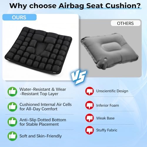 Airplane Seat Cushion for Long Flights, Press Type Air Seat Cushion for Travel Airplane, Portable & Inflatable Cushion for Wheelchair, Driving, Office Chair, 48 Airbags with Storage Bag & Pump - Image 6