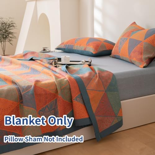100% Cotton Muslin Blanket Jacquard Bohomian Mandala Triangle Print Quilt, Soft Bed Cover Reversible Bedspread Coverlet Breathable Lightweight Bedding Full/Queen(78"x94"), No Pillow Sham - Image 2