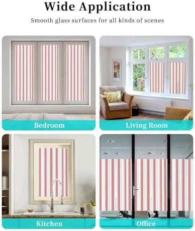 Window Privacy Film Frosted, Pink Red Striped Non-Adhesive Static Cling Window Tint, Farmhouse Vertical Stripes Geometric Insulated Windows Frosted Films for Living Room, 35.4 x 78.7 Inches - Image 7