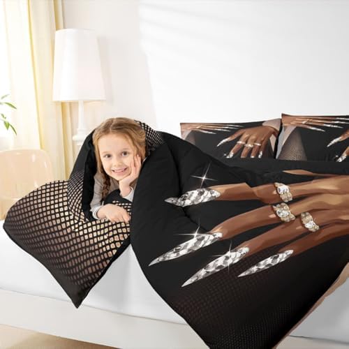 Erosebridal African American Comforter Set King Size Black Woman Bedding Set for Women Girls Afro Magical Comforter Black Female Quilt Duvet for Teens Adult Melanin Bedroom Decor, 3 Piece - Image 5