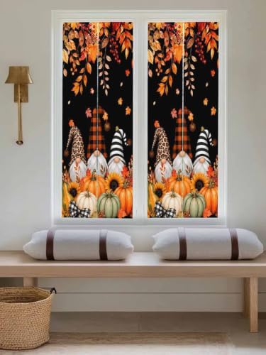 Window Privacy Film Frosted, Thanksgiving Gnomes Reusable Static Cling Window Tints, Fall Pumpkin Maple Leaves Black Heat Control Windows Films for Offices, Balcony, 29.5 x 118 Inches - Image 5